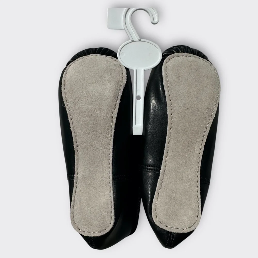 Justice Girls Ballet Shoes Dance Class Leather Sole Adjust Strap Black 12 NEW